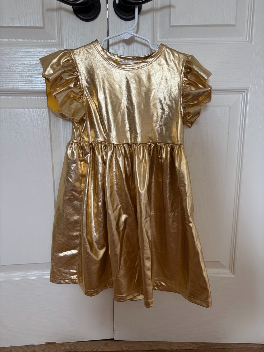 Girls' Shimmery Gold Ruffle-Sleeve Dress